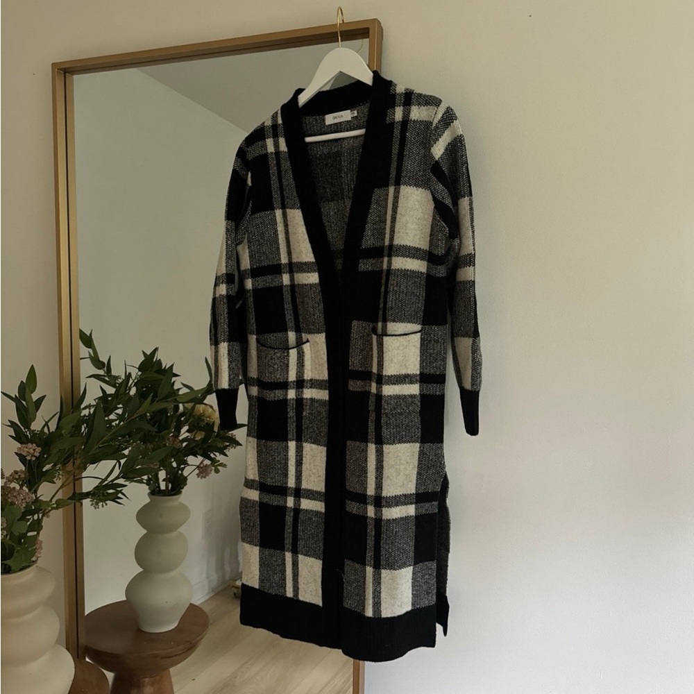 Greylin Collection Rami Cozy Check Longline Sweater Jacket Cardigan - Picture 5 of 5